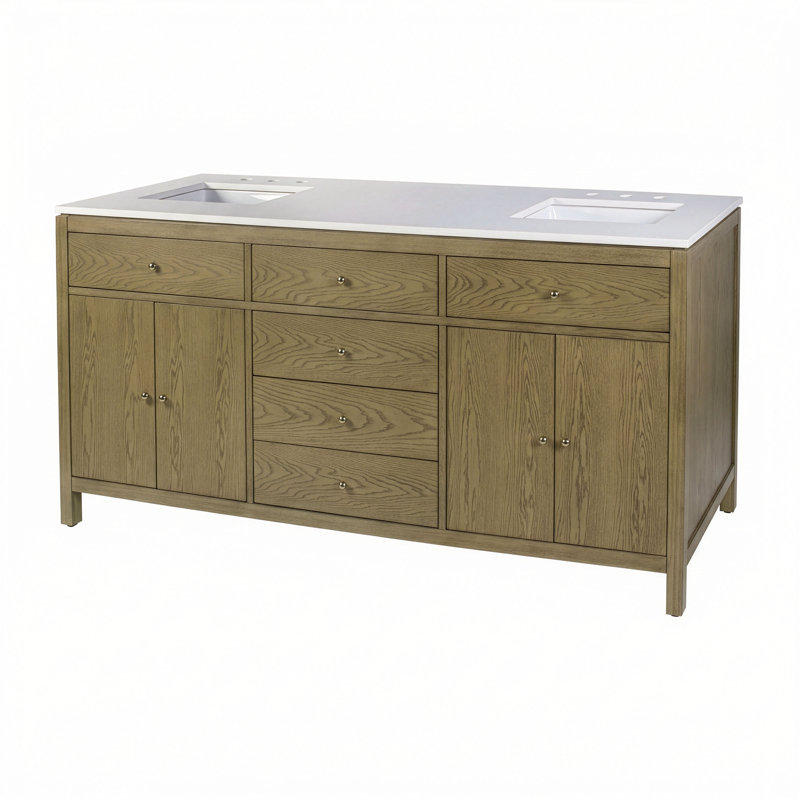 Celine 72 in Double Sink Bathroom Vanity with Quartz Top, Light Oak