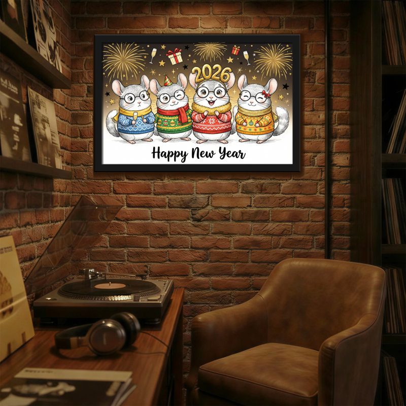Animaux, souris mignonnes dans des chandails, fond de feux d'artifice, H 20 po x l 30 po