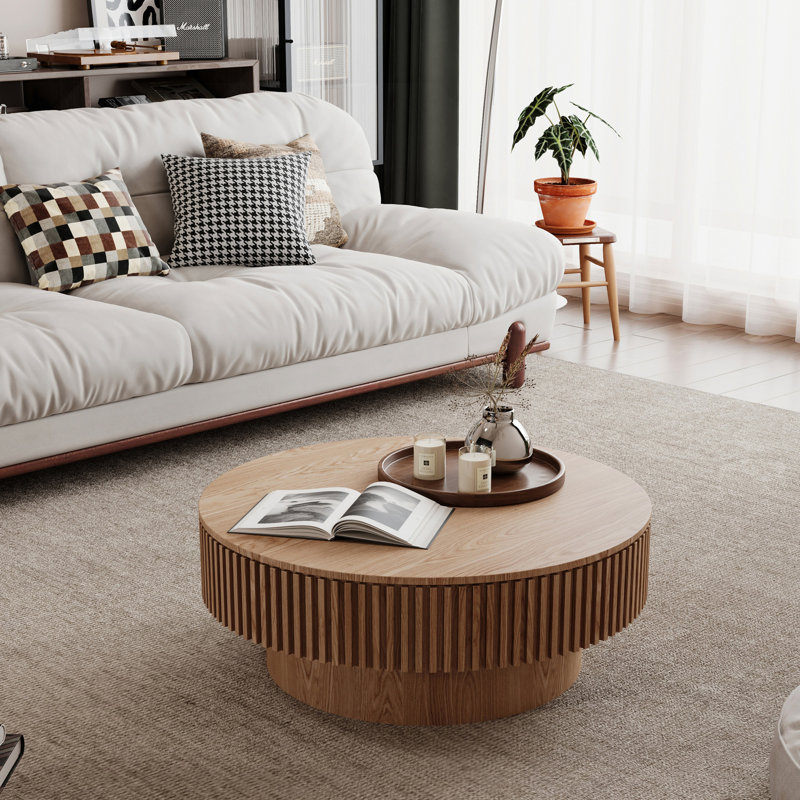 Table basse avec rangement Timeshia, Bois naturel, H 14 po x l 31,5 po x P 31,5 po