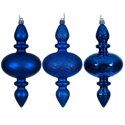 8.2" Swirl Finial Ornament Assortment. One matte, one shiny, and one glitter.