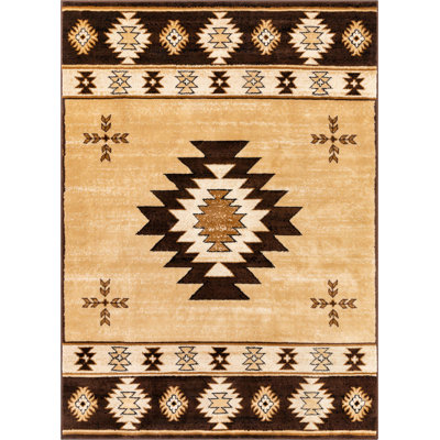 Giselly Southwestern Machine Woven Polypropylene Area Rug in Brown/Beige