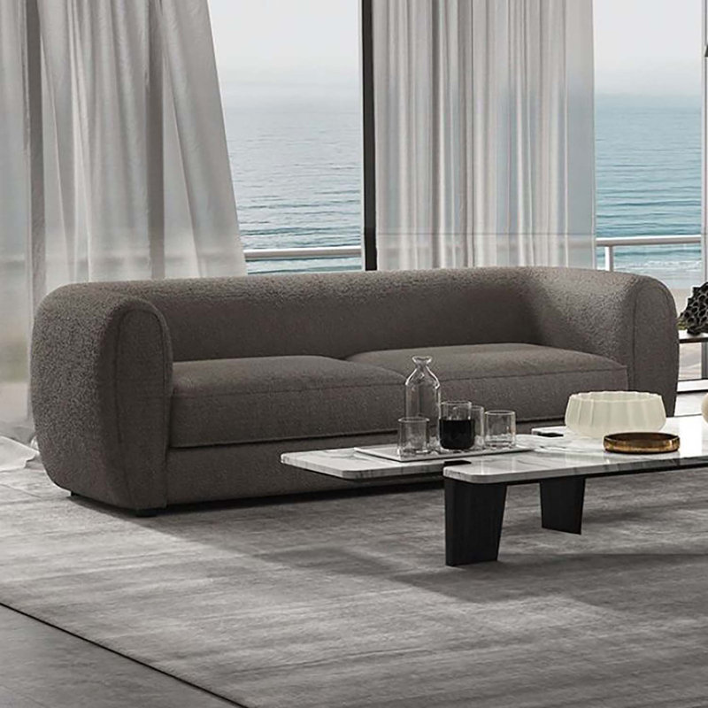 Canapé à accoudoirs arrondis 86,5 po Arjen, Gris anthracite bouclé