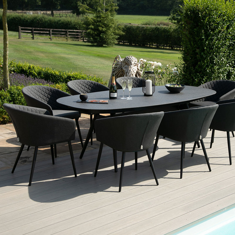 Sladkowski Outdoor Fabric 8 Seat Oval Dining Set, Black, Charcoal/Black