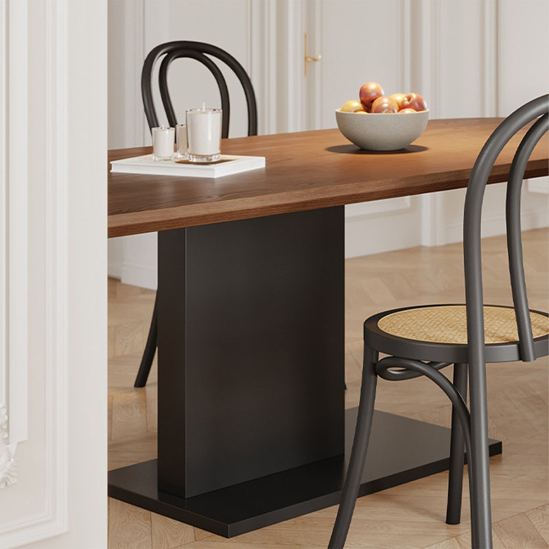 Table de salle à manger en bois massif brun avec table en fer massif, H 29,53 po x L 78,74 po x l 31,5 po