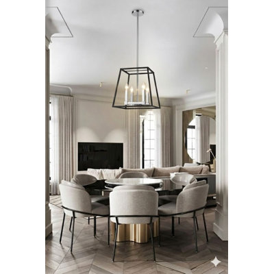 4-Light Matte Black And Chrome Metal Chandelier
