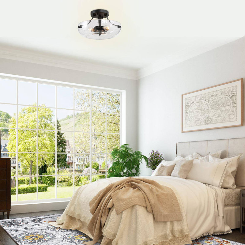 Issai 2-Light Semi Flush Mount Ceiling Light With Seeded Glass