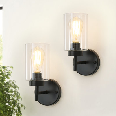 Mosca Black Bath Sconce Wall Light with Glass Shade for Toilet, Hallway, Staircase, Living Room, Bathroom Dining Room-10.2'' H X 3.93'' W