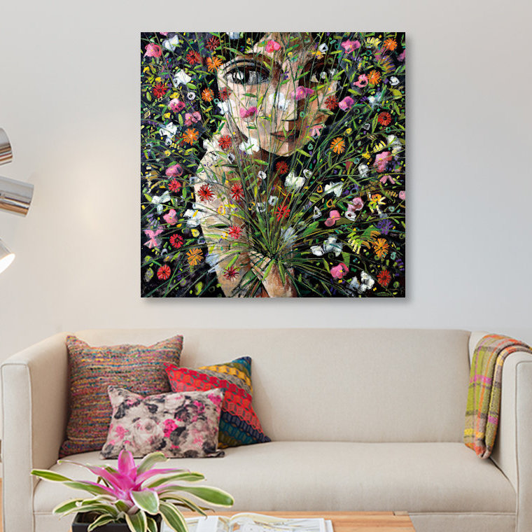 « between the floral », reproduction sur toile tendue, H 18 po x l 18 po x P 1,5 po, Pas de tapis, Toile tendue