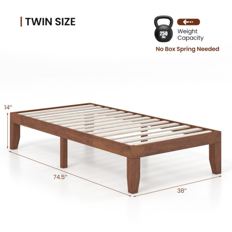Lit plateforme 14 po Idom, Lit simple, Noyer