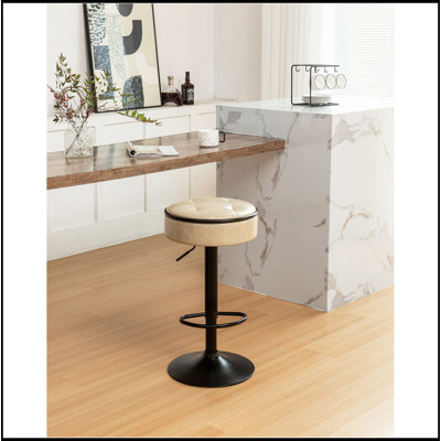 Round Storage Bar Stool Set Of 2, Brown Faux Leather Height Adjustable Barstool, 360°Counter Height Swivel Stool, Armless Bar Chair With Metal Frame F -  George Oliver, 443387F4185D4529A919986B75D0F33D