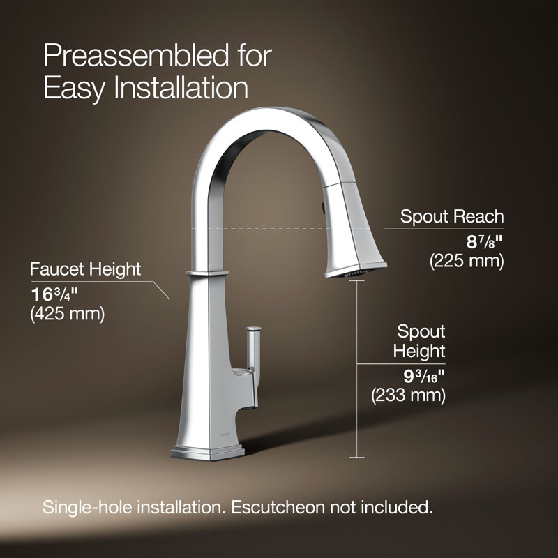 Riff Pull-Down Kitchen Sink Faucet with Three-Function Sprayhead, Single-Handle Kitchen Faucet, Polished Chrome