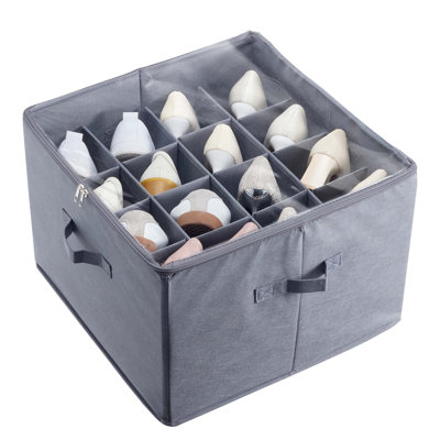 Under Bed Shoe Storage Organizer With 16 Compartments, Adjustable Dividers, Clear Window, And Reinforced Handles For Efficient Space Management