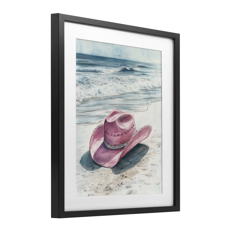 «Cowgirl Hat on Beach», reproduction encadrée sous verre, conception de Heidi Kuntz, Cadre noir minuit, H 16 po x l 13 po