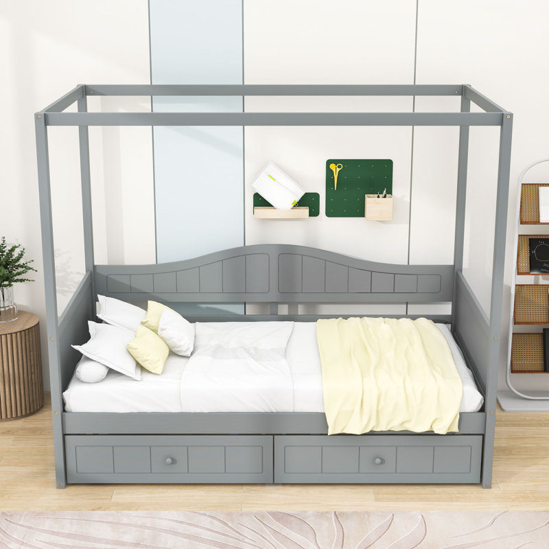 Aerys Twin Size 2 Drawers Wooden Daybed, Gray