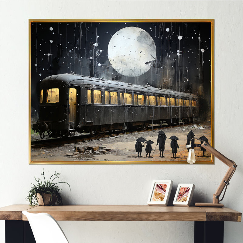 Black Union Train Station I - Train, art mural, H 12 po x l 20 po x P 1 po, Cadre flottant doré