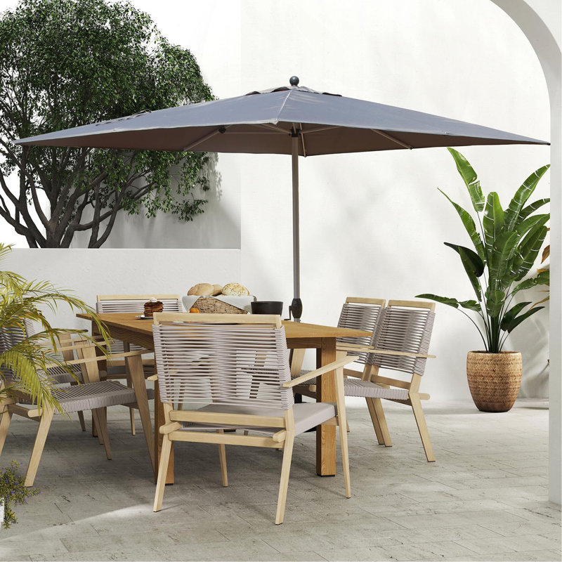 Parasol de patio rectangulaire avec fonction de levage à manivelle et d'inclinaison, gris (base non incluse)