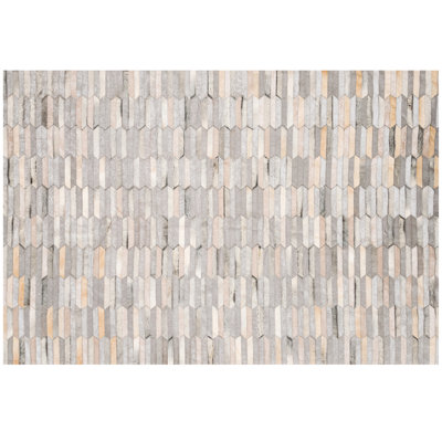 Olio Cowhide Geometric Area Rug in Gray/Taupe