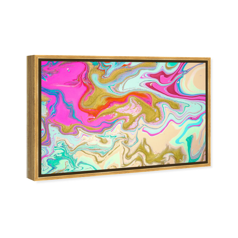 Abstrait maison de Barbie - peinture, Encadrement doré, H 16 po x l 24 po