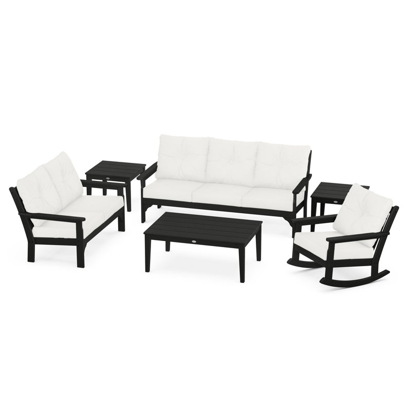 Vineyard 6-Piece Deep Seating Set, Black, Natural Linen