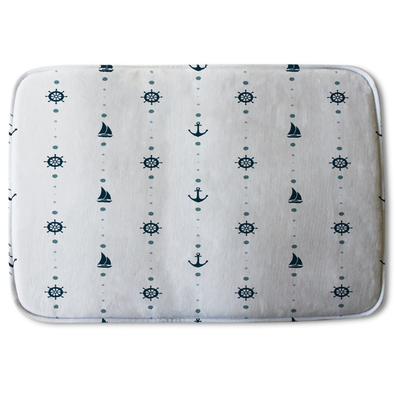 Lola Non-Slip Bath Rug, Blue/White