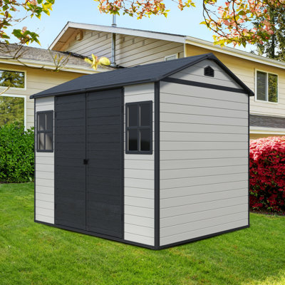 8x6 Resin Outdoor Storage Shed White 2 Window Steep Slope
