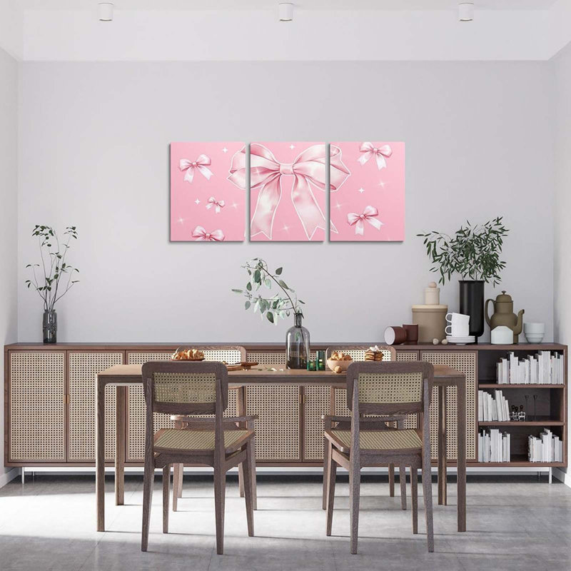 3 Piece Wrapped Canvas Print, Pink