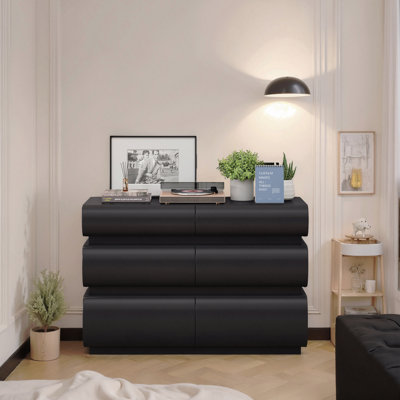 Commode 6 tiroirs pour chambre à coucher, commode noire sans poignée, commode moderne 6 tiroirs avec rangement large