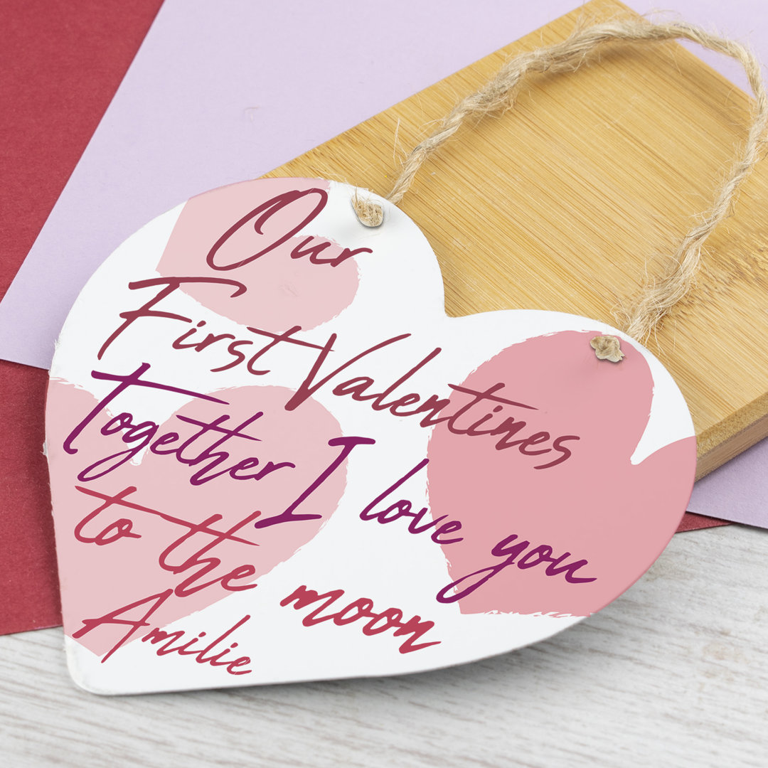 Wooden Heart Plaque First Valentine