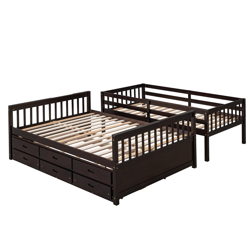 Lit superposé avec lit gigogne, lit superposé séparable avec tiroirs pour la chambre à coucher, Espresso