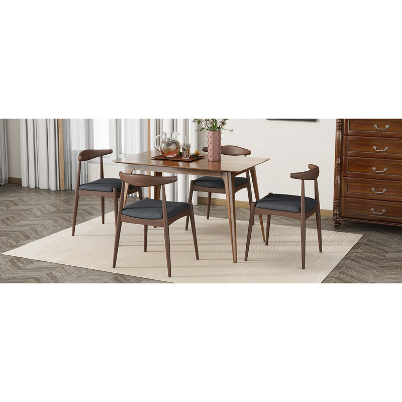 5-Piece Dining Set 1 Table 4 Chairs, Rubberwood Frame, Faux Wood Tabletop, Retro - Elegant For Kitchen & Family Dining
