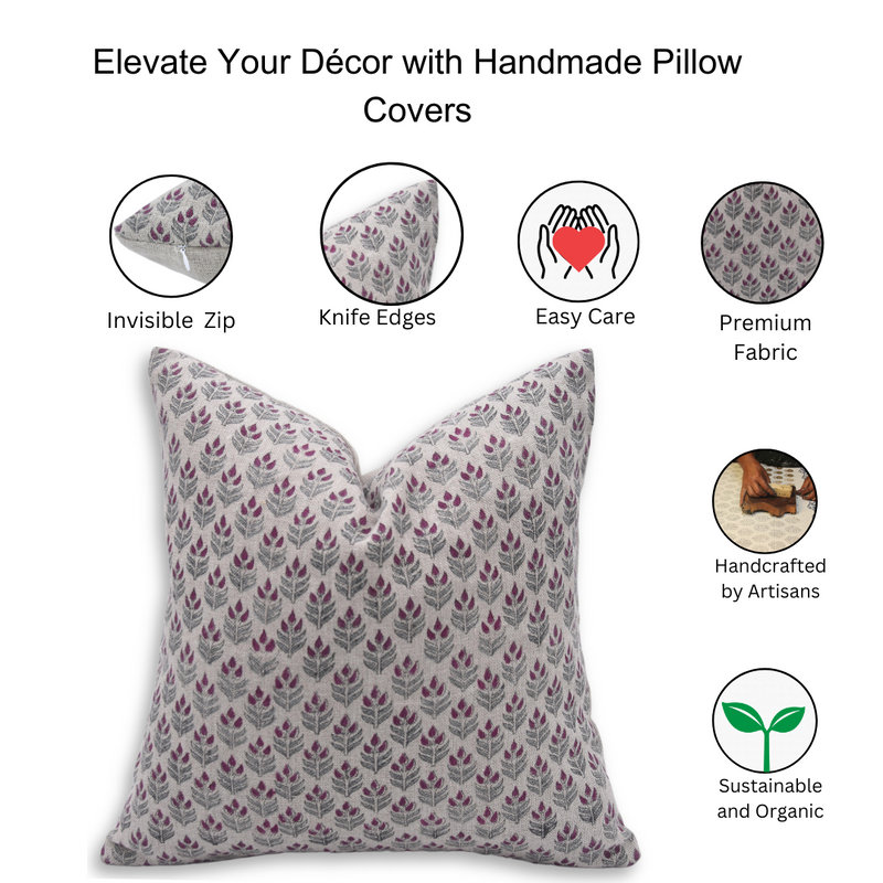Linen Pillow Cover, Rectangular, 14" x 36", Green/Gray Floral 1