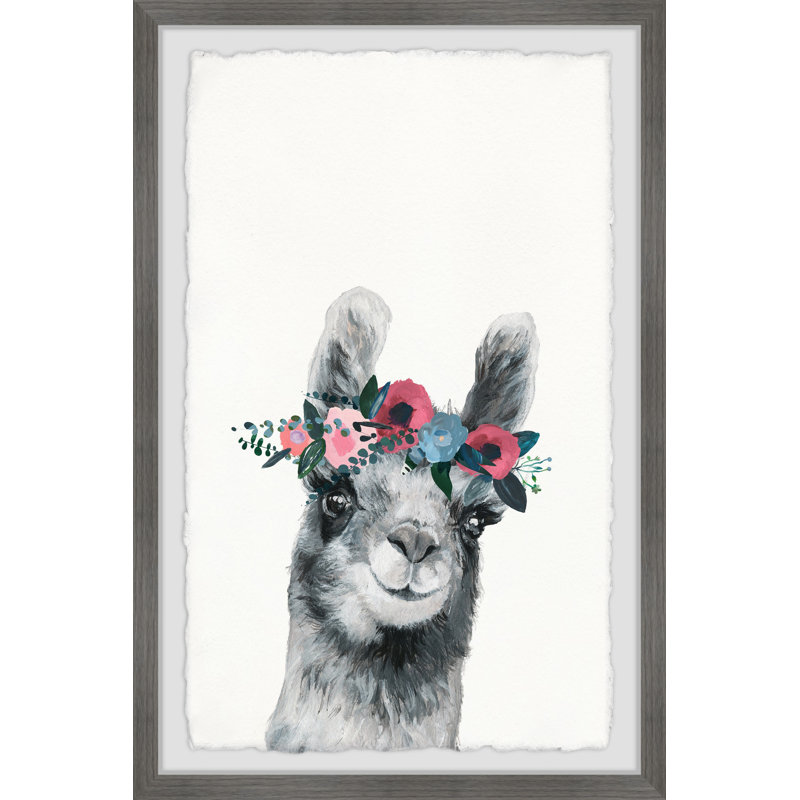 Zechariah Floral Crowned Alpaca - Single Picture Frame Painting, 61cm H x 41cm W