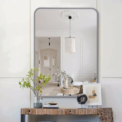 22x30 Inch Silver Metal Framed Rectangular Bathrrom Mirror For Wall.