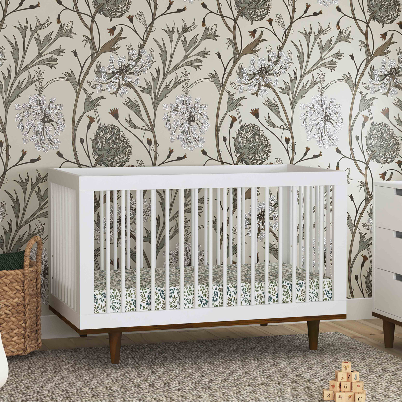 Marley Pine 3-in-1 Convertible Crib, White/Walnut, Crib