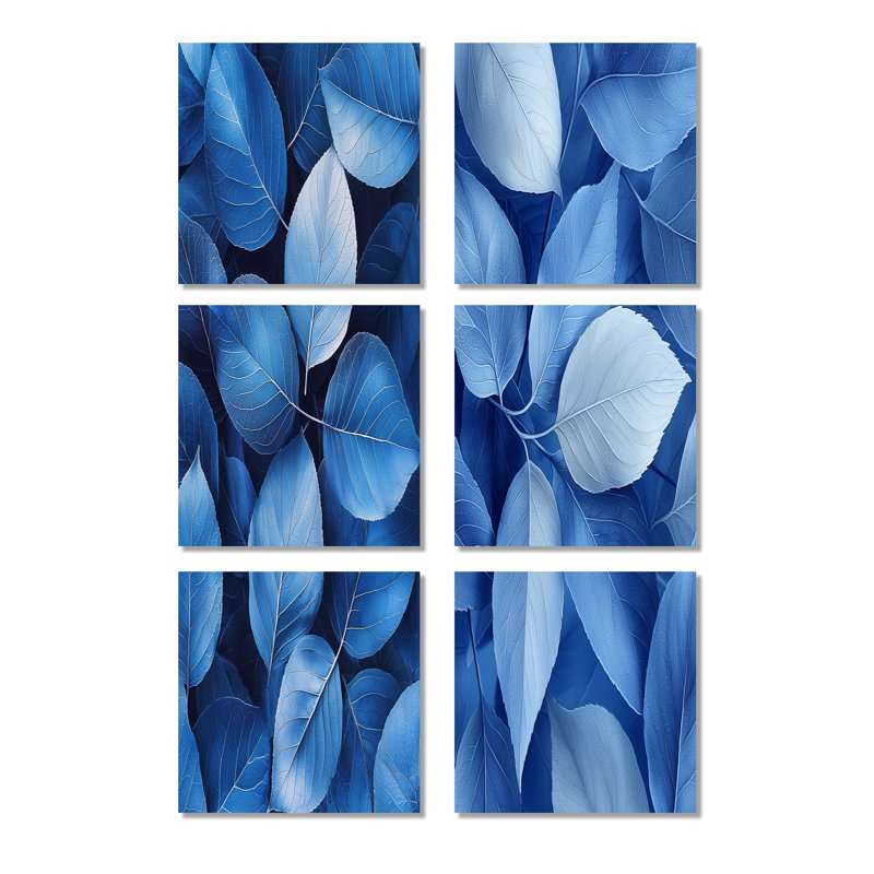 Pervenche feuilles de simplicité bleue - ensemble d'art mural floral de 6, Toile tendue, Ne s’applique pas