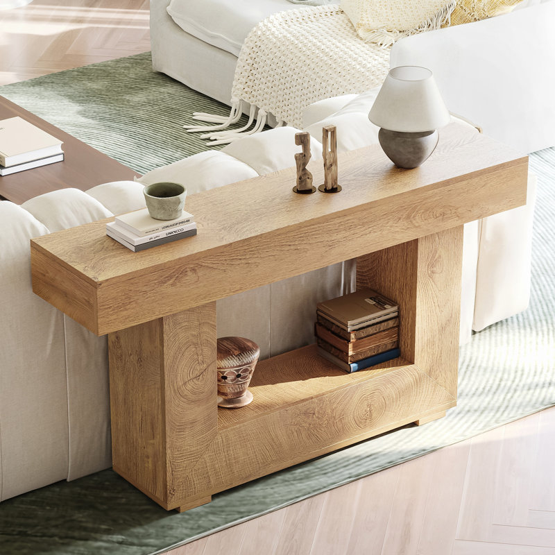 Mia Rustic Console Table With Storage, 55 Inch Farmhouse Wooden Entryway Table For Hallway, Living Room, Foyer, Wood