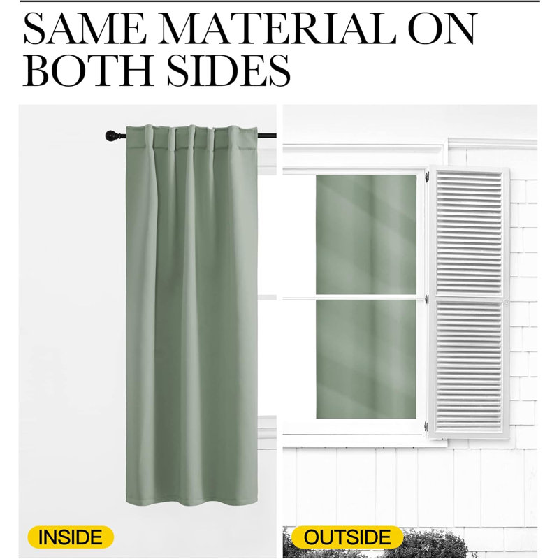 Blackout Curtain Light & Noise Reducing Room Darkening Drapes for Bedroom/Living Room/Kitchen, 2 Pieces, Greyish Green