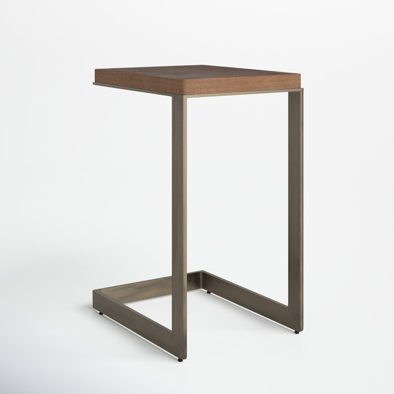 Tulane Solid Wood Top End Table, Nickel, Medium Brown