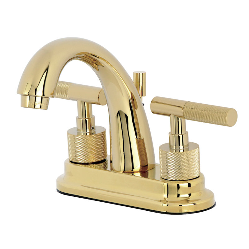 Robinet de salle de bain central à 4 trous à fixation sur comptoir à 3 trous avec poignée moletée et bonde escamotable en laiton Kingston