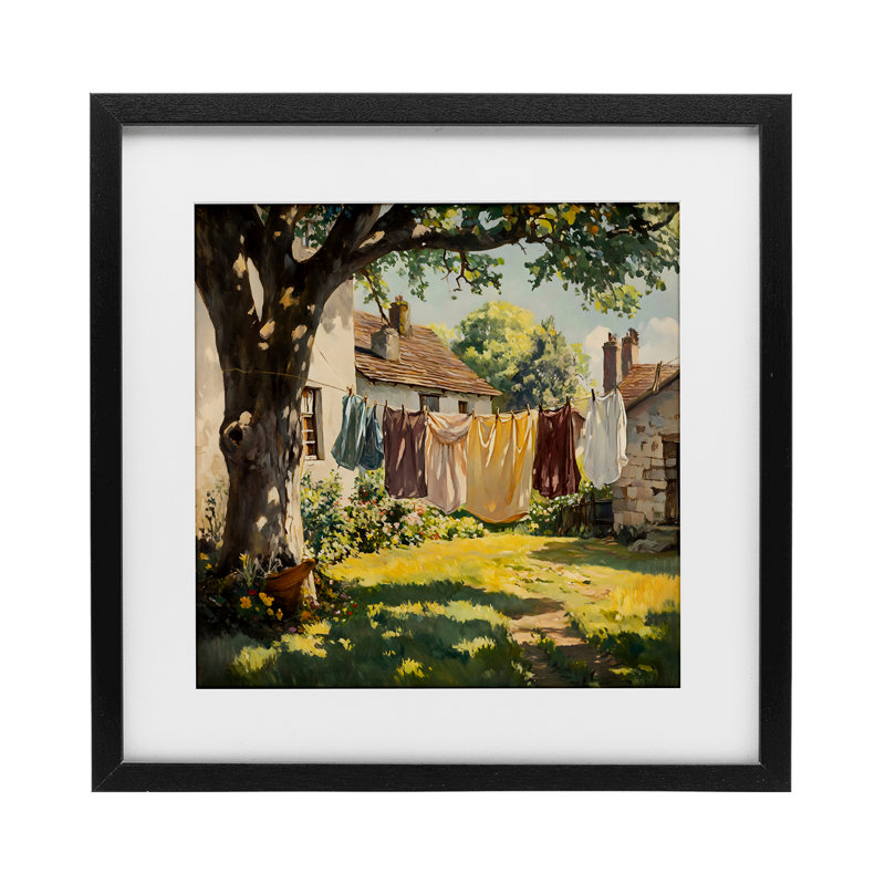 Reproduction sous verre encadrée de corde à linge Country, par Creative Studio, H 16 po x l 16 po, Cadre noir minuit