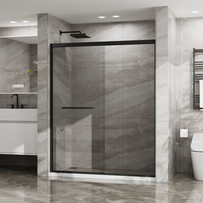 Double Sliding Shower Door. H Aluminum Framed Shower Enclosure With SGCC Clear Tempered Glass, Stainless Steel Hardware