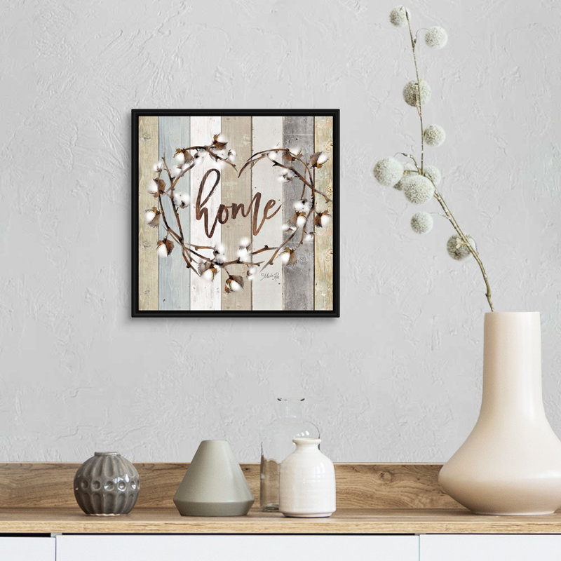 Reproduction d’art textuel sur toile, "maison en coton" par Marla Rae, Cadre noir, H 14 po x l 14 po x P 1,75 po
