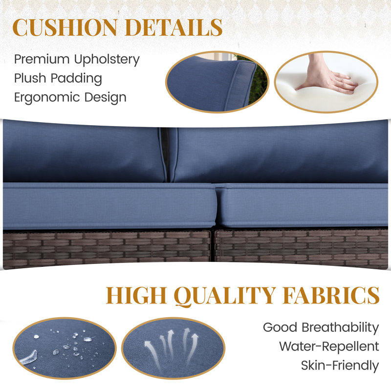 Loveseat Patio Sofa With Square Coffee Table And Cushions, Blue