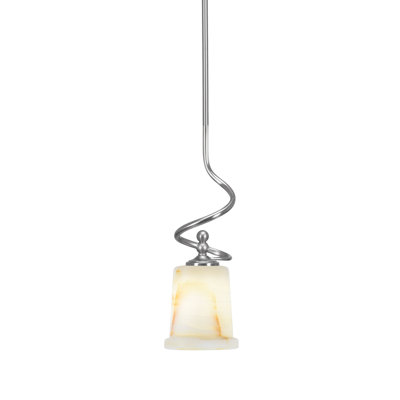 Suspension Sadea Stem Mini présentée en finition nickel brossé avec abat-jour en pierre naturelle de 12,7 cm (5 po).