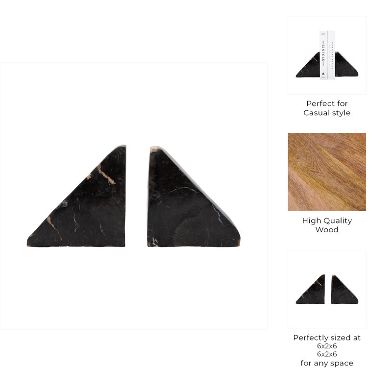 6" Natural Triangular Petrified Wood Bookends - Elegant Home Decor and Office Accessory, Durable Wooden Design, Perfect for Book Lovers, Set of 2