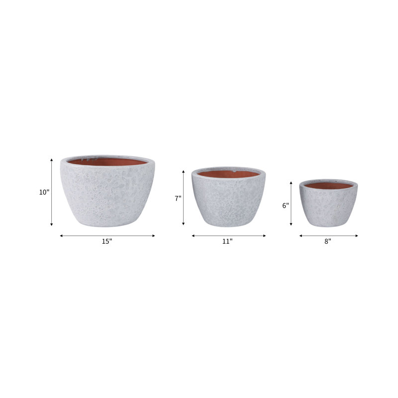 Planters Pottery Clay Modern Textured Round Design Decorative Bowl Style Set Of 2, White