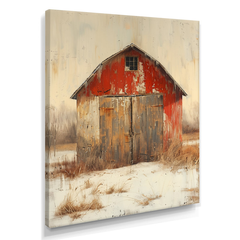 Rouge, gris et gris bois d'automne, Toile tendue, H 30 po x l 40 po
