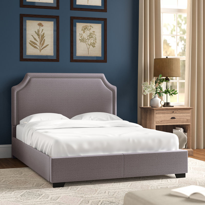 Upholstered Metal Platform Bed, Gray, King