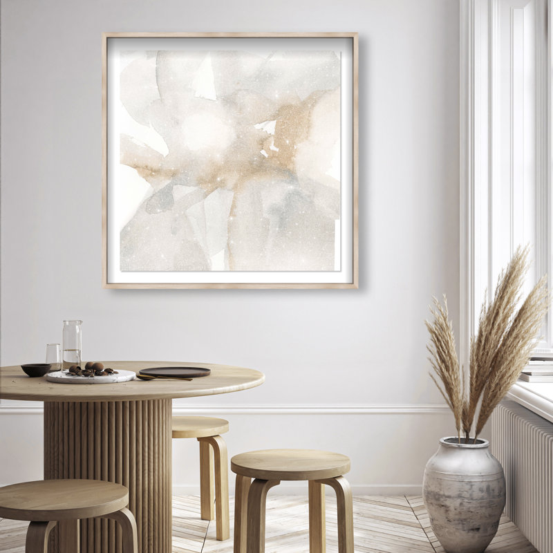 Neutral Flow II Shadowbox Abstract Print by Oliver Gal, Black Frame, 12 x 12, 41.5"H x 41.5"W, Natural Oak Frame
