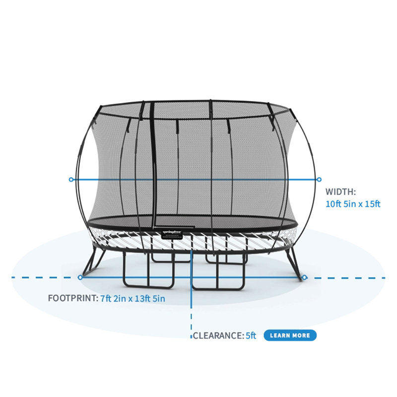 Springfree 8' x 13' Black Oval Springless Trampoline with Enclosure